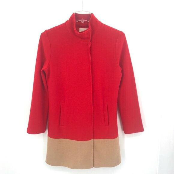 Mercer & Madison Womens Coat Red Beige Color Block Snap Pockets 100% Wool Sz M - Picture 6 of 9